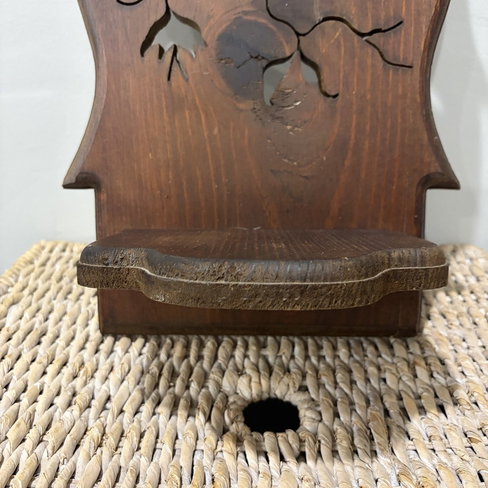 Vintage Carved Wood Scroll Saw Cut-Out Wall Hanging Cardinal Flower Shelf Boho - Picture 3 of 7